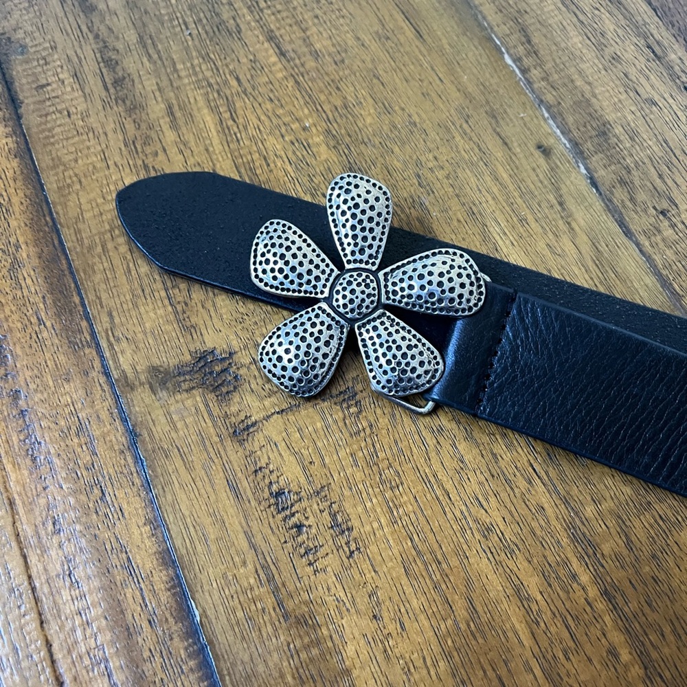 Silpada Black Belt with Gold Textured Floral Buckle